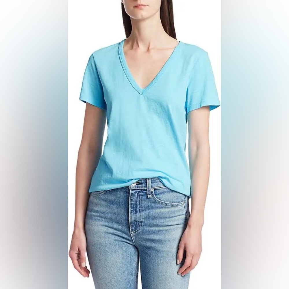 rag & bone The Slub V-Neck Tee in Aqua Size Small